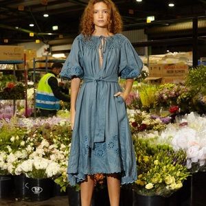 Innika Choo embroidered linen midi dress